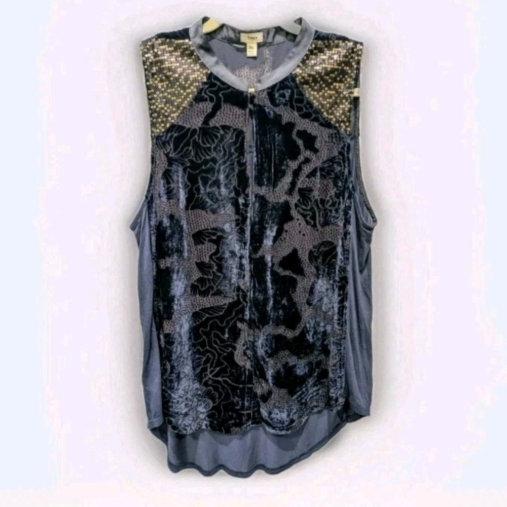 Anthropologie Black Velvet Sequin-Trim Tank Top